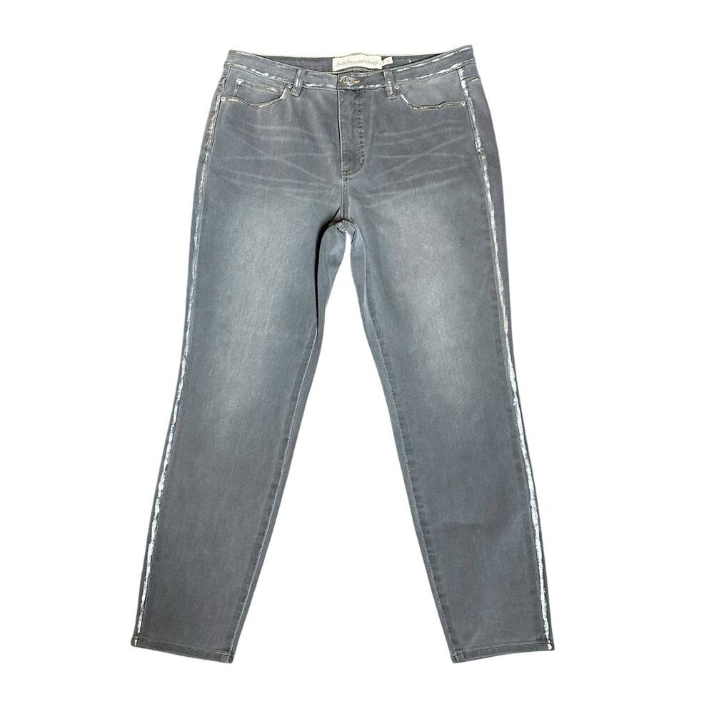 SOFT SURROUNDINGS Ultimate Denim High Rise Skinny Gray Metallic Foil Jeans 12‎
